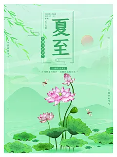 莲花插画夏至模板夏季二十四节气夏至海报