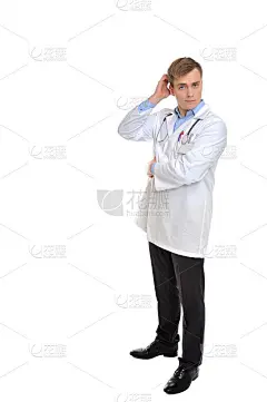 一个困惑的医生抓耳挠腮的肖像。
