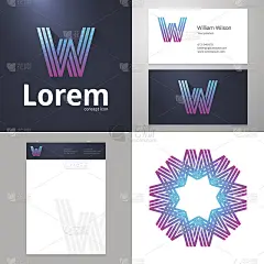设计图标W元素与名片和纸模板