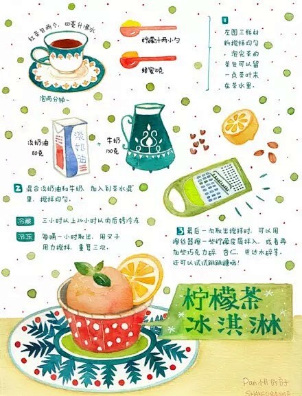 手绘甜品制作教程——柠檬茶冰淇淋