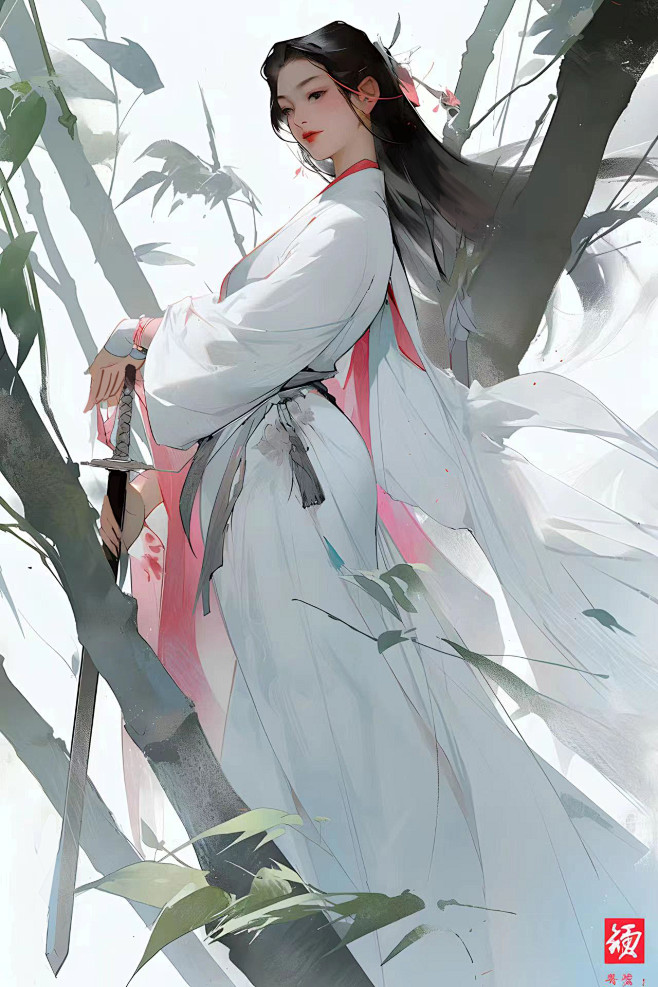 白衣女子剑仙-NJv5+后期油画笔刷