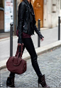 Black leather jacket, Isabel Marant ankle boots and Alexander Wang burgundy bag - Urban chic outfit ideas and inspiration for a perfect street style moment during Fashion Week - #fashion #outfit