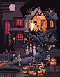 Scene #35: 'Pumpkins' : Pixel Art illustrations by Octavi Navarro.www.pixelshuh.com