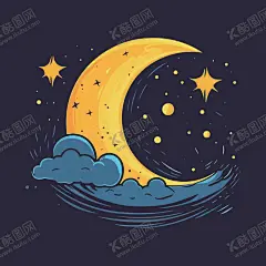 可爱月亮卡通绘画儿童插画 【酷图网】卡通,月亮,明月,月,月球,星星,星球,亮晶晶,闪闪发光,免抠素材,矢量,简笔画,儿童画,儿童插画,插画,蜡笔画,logo,图标