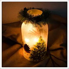 手绘装饰灯 松果图案 大花瓶形状 应景装饰_灯_彩绘玻璃_玻璃_我的手艺网 #手工# #家居# #玻璃# #灯饰#