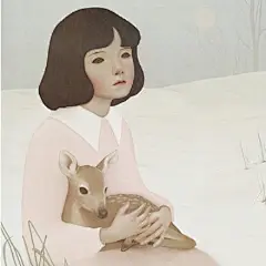 头像 瞳孔 插画 植物 诡异 压抑 唯美 灰色调 块面插画 冬天 鹿