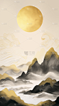 通用中式风鎏金工笔画山水背景素材