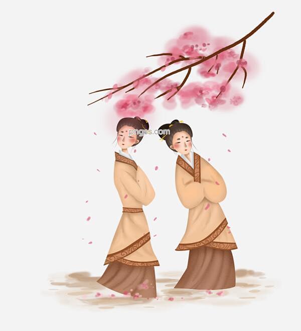 中国风汉代桃花下的宫女图片大小3543x...