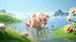 Spring ，flower ， sea ，wide-angle ，3d rendering ，Unreal Engine ，octane render ， behance