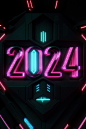 数字新年设计2024艺术字立体字模型图片