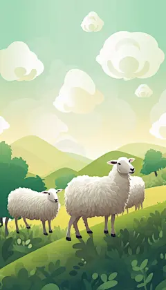 绿色生态草原小绵羊二十四节气立春动物插画