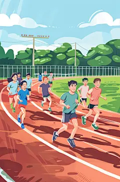 AI数字艺术扁平风校园运动会人物插画-众图网