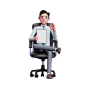Businessman sitting in office chair holding tablet and and giving ok finger商务办公室白领