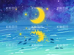 月影月光  - 源文件下载【酷图网】卡通月亮图,月亮星空图,卡通动漫月光,手绘卡通月亮,月光倒影景色,海上月光小鱼,大海夜景月光,