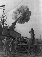 A German Krupp K5&#;160283mm railway gun firing during World War II, 1944. 