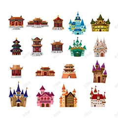 城堡宫殿建筑图标png_新图网 https://ixintu.com 中国旅游画册手绘 卡通中国传统建筑矢量素材 手绘中国著名建筑插画