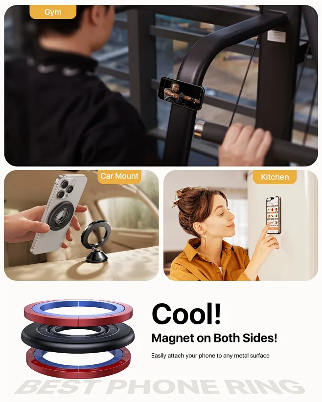 Andobil [2023 Newest] Magnetic Phone Grip For Magsafe, [Strongest Magnet Power] 360