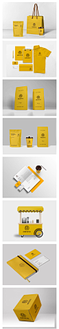 高端高品质美食黄色极简咖啡门店名名品牌VI样机模版PSD设计素材