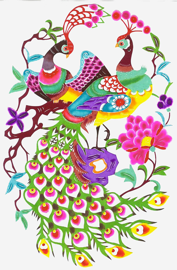 剪纸画高清素材 中国风 剪纸画 彩色 装...