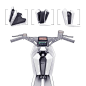 This may contain: the front view of a motor bike with different angles and features on it's handlebars