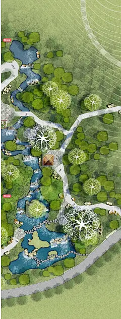 山地溪流公园景观彩平图PS免扣素材小清新公园景观彩平psd源文件-花瓣网
