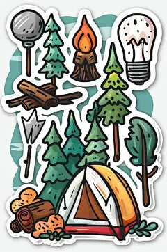 AI数字艺术户外露营插画贴纸元素