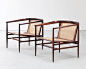 scandinaviancollectors:

 Joaquim Tenreiro armchairs (ca.1950s, Brazil)) in jacaranda with woven cane seats (from the gallery R 20th Century). / Pinterest
