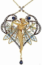 Art Nouveau Sapphire, Diamond and Enamel Pendant