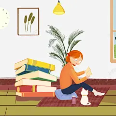 卡通手绘坐在地毯上看书的女 免抠png 设计图片 免费下载 页面网页 平面电商 创意素材