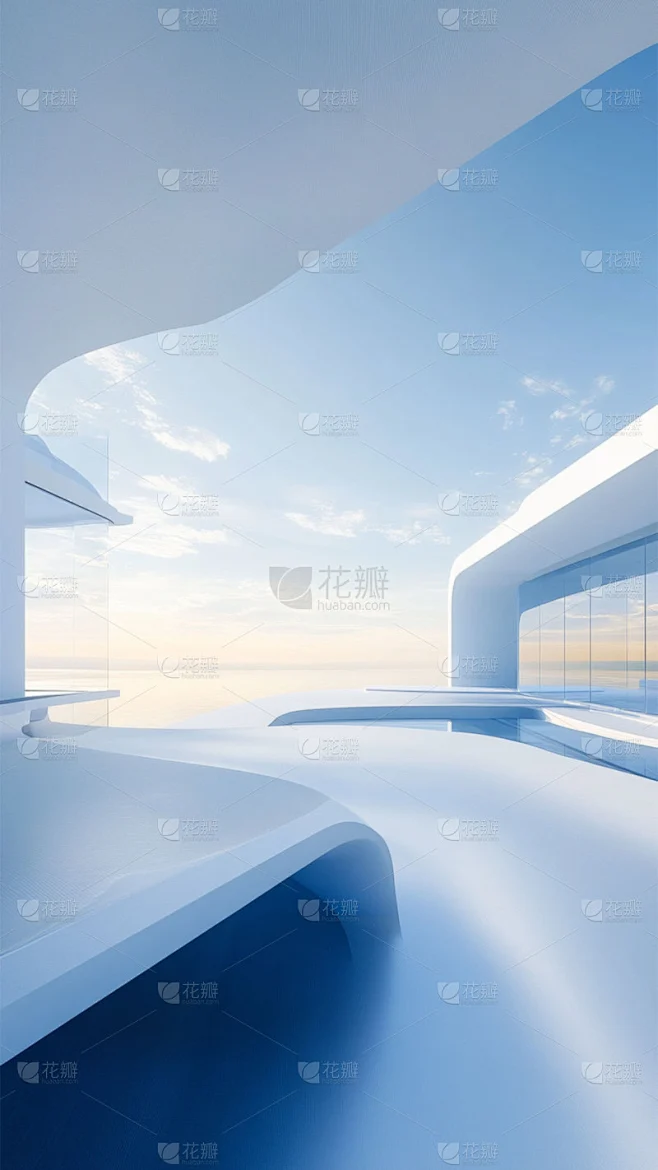 建筑系列通用蓝色建筑简约空间感渐变背景素材-花瓣网