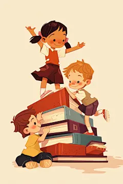小孩读书绘画创作