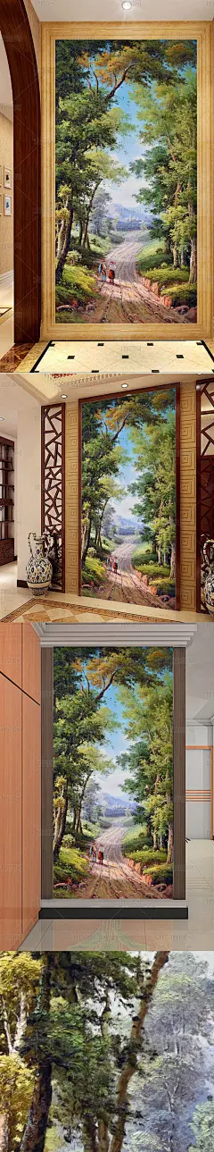 手绘欧式山水湿地公园油画图