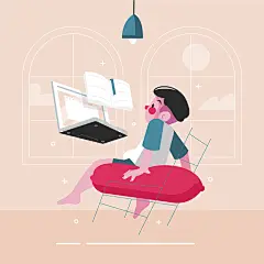 网课20200514 疫情期间学生上网课矢量手绘插画AI素材EPS线上上课-淘宝网