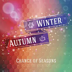 明亮的丝带上有冬、秋箭头，雪花的图标