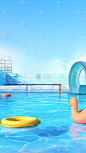 通用3D立体夏季夏日泳池场景背景素材