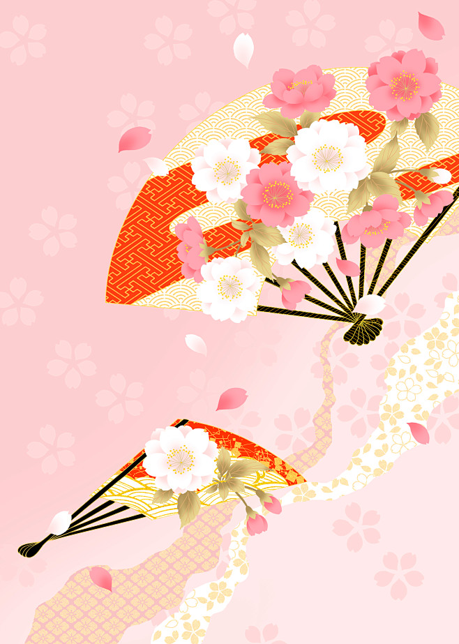 日式  扇子 背景 粉色