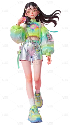 人物系列3D感赛博朋克少女走路带风元素