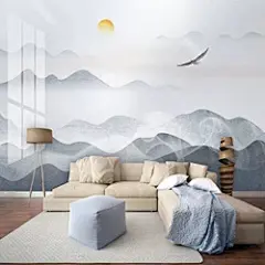 8D现代简约新中式山水大理石壁纸客厅5D电视背景墙纸无缝壁画墙布