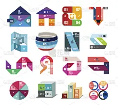 一套彩色纸风格的彩带条纹和线条信息图表模板