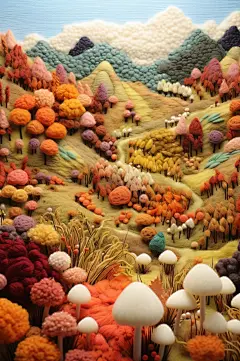 AI数字艺术毛绒风秋季风景插画背景图