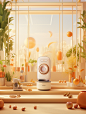 smart kitchens robots & robot vacuums | xiaomi home launch, in the style of dreamy surrealist compositions, mural-like compositions, beige and amber, playful typography, rendered in cinema4d, tender depiction of nature, kodak ektar 100