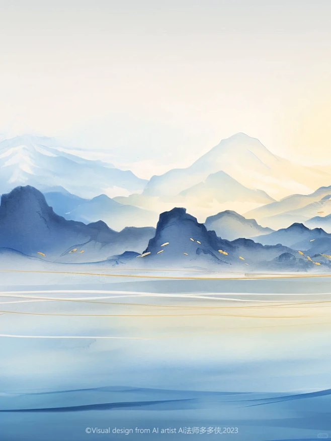 东方美学-鎏金粉蓝|新中式国风山水抽象插画 - 小红书-花瓣网