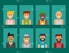 一组男子传单传单卡片肖像不同的民族，友谊人物人物guy人矢量插图