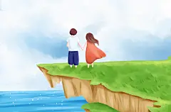 春天情侣手牵手站在悬崖上远眺海面插画

情侣，情人节，春天，春季，爱情，爱，海洋，蓝天白云，插图，插画，
手绘，绿色，草地，土地，大自然，有人物的，夏季，阳光，手牵手，
看风景，户外，海边，海水，蓝色，男生，女生，浪漫的，温馨的，童话，
七夕，520节日