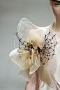 Close up on detail - fashion design 3D floral, spiderweb abstract structure: