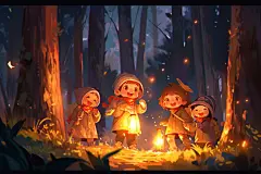 假期暑假孩春游笑脸儿童露营插画图片