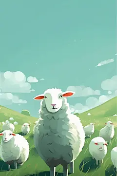 AI数字艺术创意下小羊草地立春插画-众图网