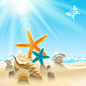 沙滩海边度假背景_新图网 https://www.ixintu.com 沙滩 贝壳 阳光 海星 卡通 童趣 手绘