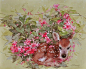 动物和花水彩画，泰国美女画家Phatcharaphan Chanthep，