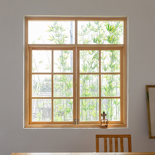 来图定制对开窗推拉窗传统原木实木平开钢化...
